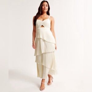 Abercrombie & Fitch Giselle Pleated Tiered White Maxi Dress
